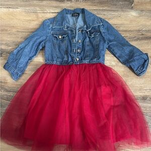 Kids Denim and Red Tulle Jacket Dress